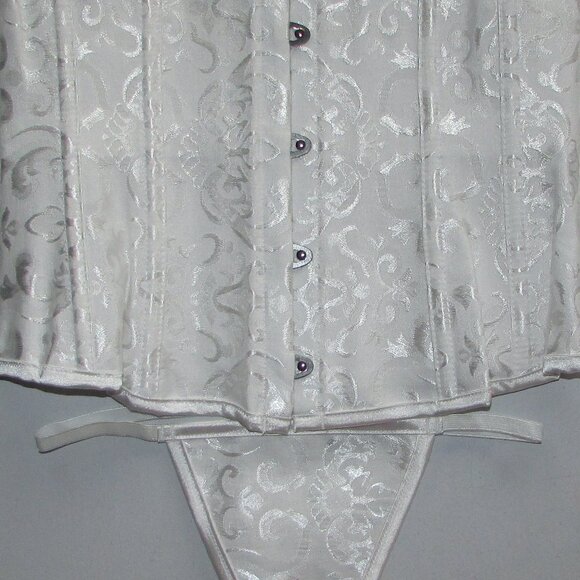 Creamy White Heavy Jacquard Underbust Waist Cincher Corset Set - NEW - Picture 10 of 11